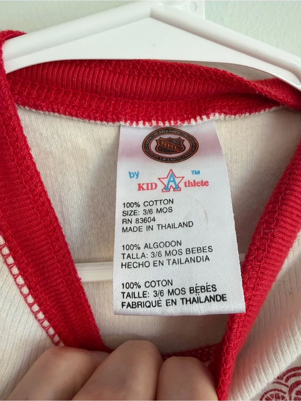 Vintage 90’s NHL Red Wings Classic Cream and Red Baby One-Piece Romper